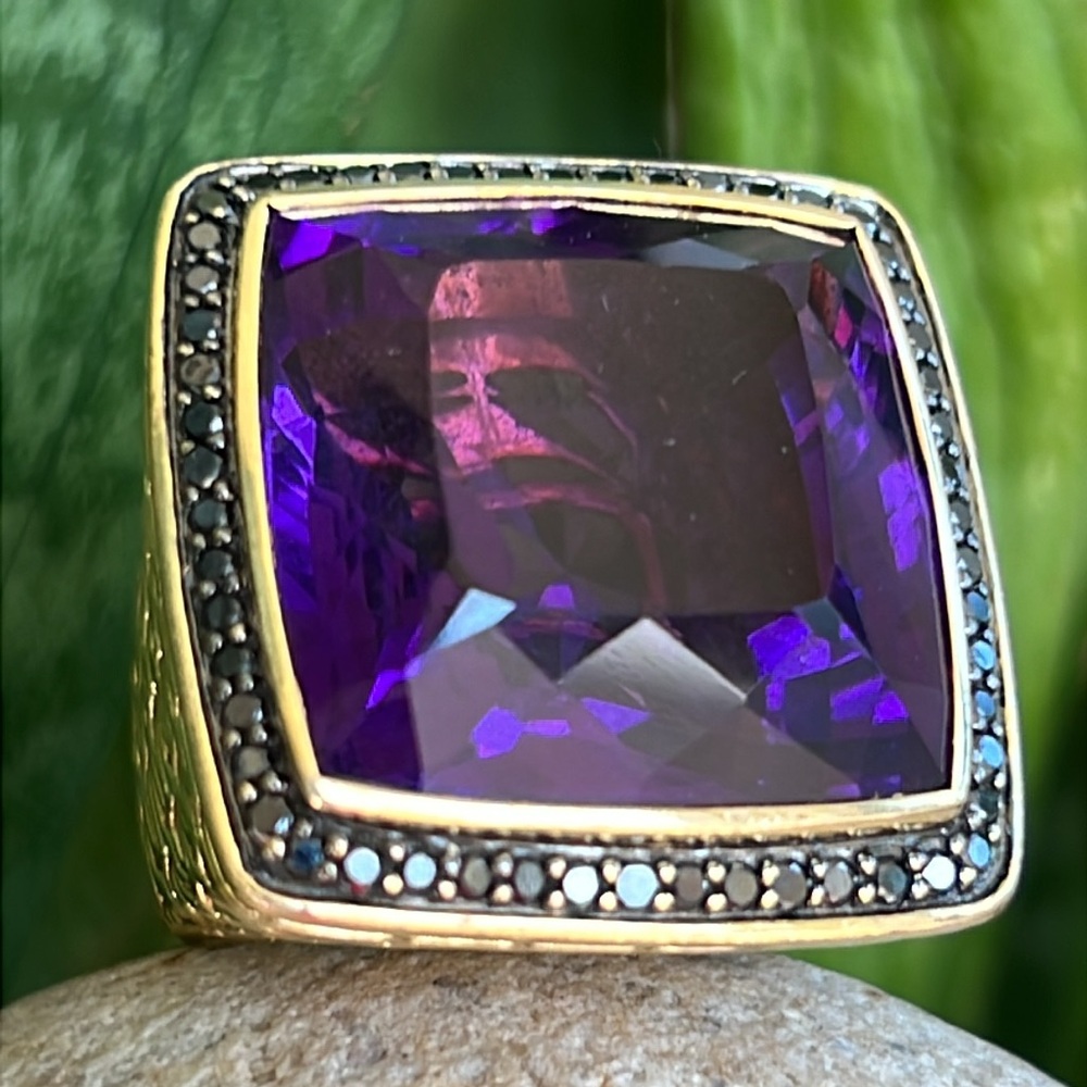 John Hardy 18 karat gold, amethyst and Diamond Ring - Picture 4 of 14